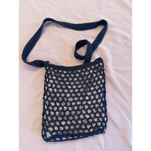 Y2K VTG Blue Crochet Floral Lined BOHO Festival Early 2000s Bag Excellent